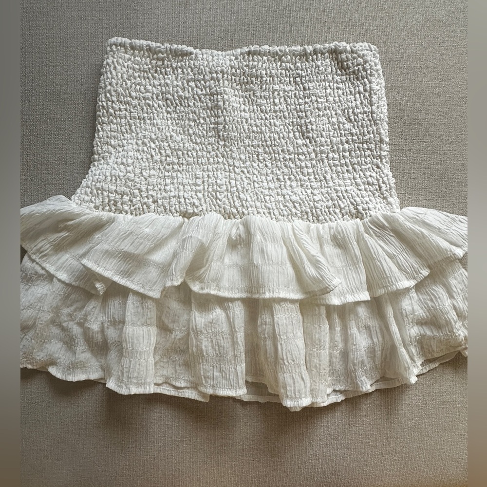 White Smocked Ruffle Mini Skirt